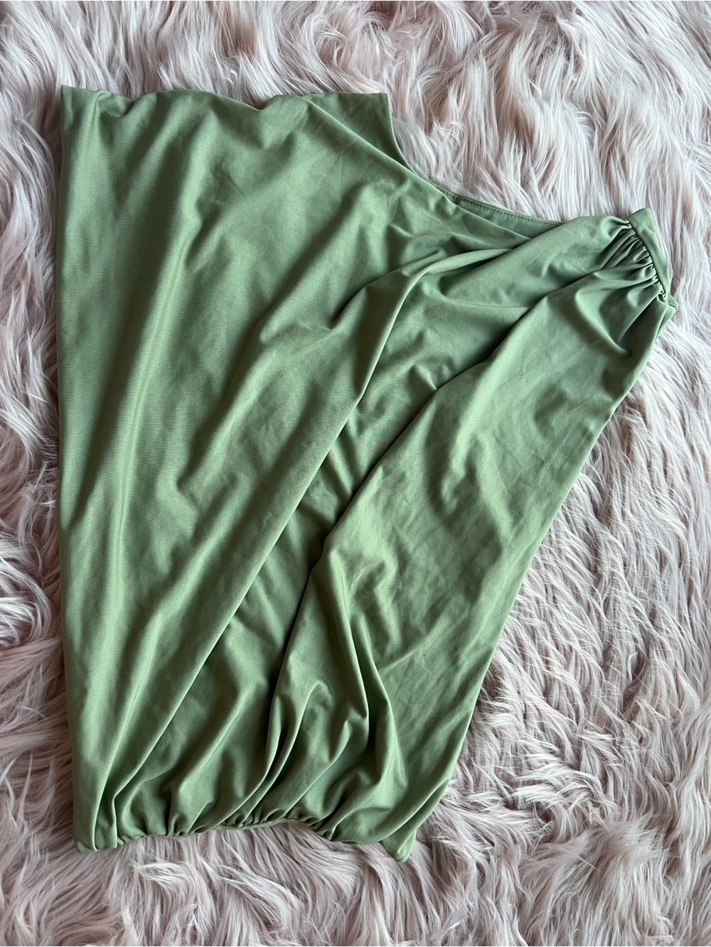 H&M Light Olive Asymmetrical Elastic-Hem Skirt Large